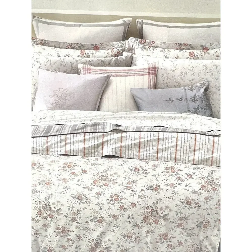 Ralph Lauren Carolyne Vine Queen Sheet Set White Gray All Cotton 4 pc NIP